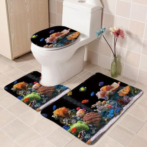 3pcs/set Non Slip Bathroom Pad Floor Mat Carpet Absorbent Pedestal Rug Lid Toilet Cover Bath Mat Decor