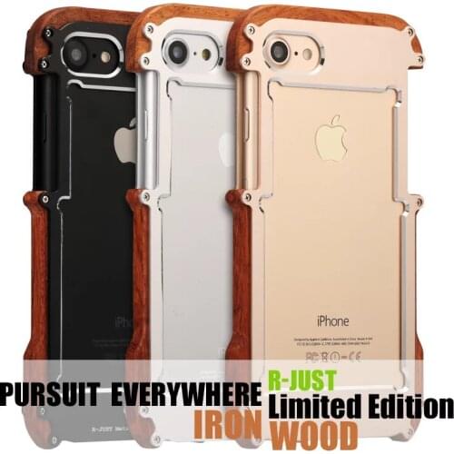 Aluminum Metal Frame Case Cover For iPhone 8 7 Bumper Aluminium Wood Metal Bumper Armor Case Shock For iPhone 7 8 Plus