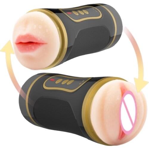 Automatic Vibration Male Masturbator Realistic Vaginal Real Pussy Masturbation Cup Dual Blowjob Head Adult Oral Sex Toys For Man