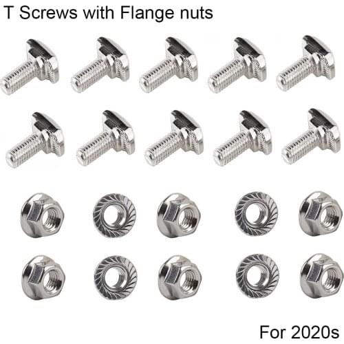 M5 Carbon Steel T head bolts Screws Fastener For Aluminum Extrusion Profile 2020s with M5 Hexagon Flange Nuts sets