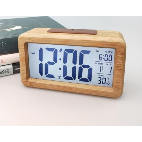 Solid Wood Log Color Digital Alarm Clock Wooden Time Display Battery Operated Fashion Smart Electronic Clocks Without Battery