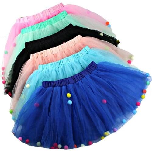 0-12T 5 Layers Baby Girls Kids Tutu Skirts Rainbow Pompom Petticoats Girl Ballet Dance Tulle Skirt Children Pink Tutu Pettiskirt