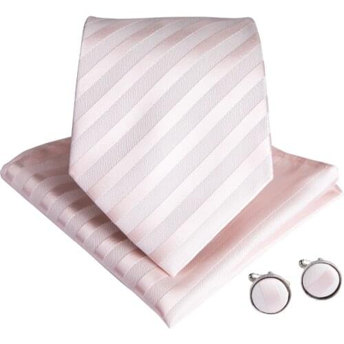 DiBanGu 2019 Fashion Pink Striped Tie 100% Silk Necktie High Quality 8cm Mens Ties Business Wedding Party Tie Set SJT-7004