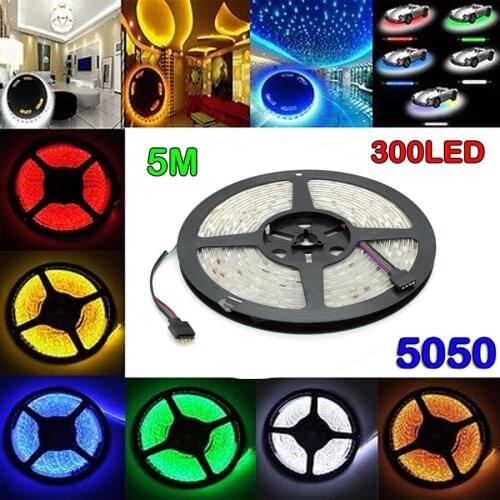 5m /Roll 12V 5A 5050 RGB Red Blue Green Cool Warm White Yellow Flexible SMD LED Strip light Non-Waterproof 300 LEDS