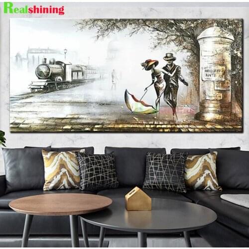 Retro Romantic Couples 5d diy diamond painting Full drill square Round diamond embroidery mosaic Love 3d Train landscape N1566
