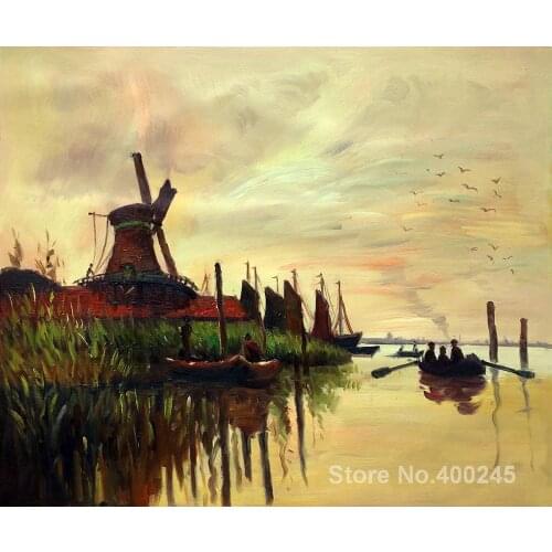 Canvas paintings Windmill at Zaandam Claude Monet Art reproduction High quality Hand painted