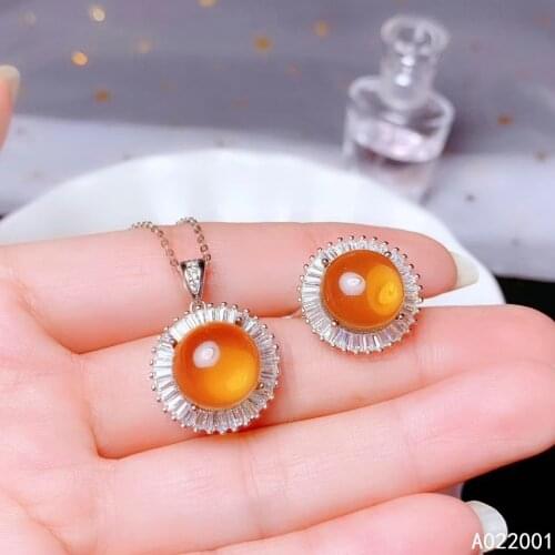 KJJEAXCMY fine jewelry Citrine 925 sterling silver women pendant necklace chain ring set noble