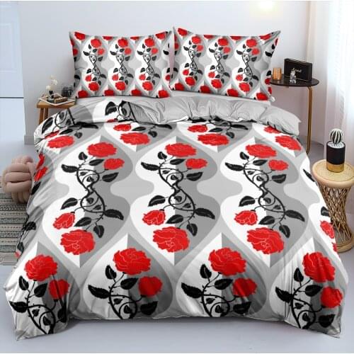 Vintage Printing Duvet Cover Set Black and White Roses Comforter Cases Pillowcases King Queen Double Size Retro Bedding Sets