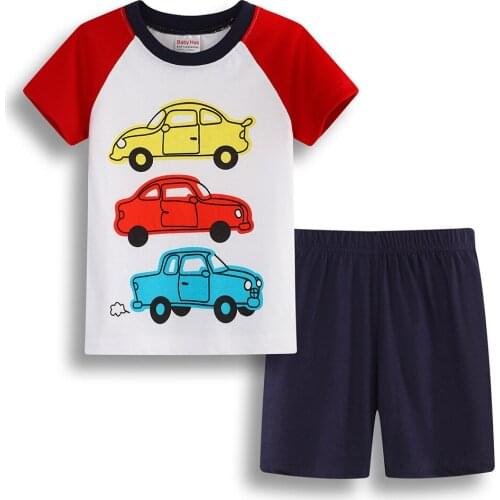 Summer Children Cars Clothes Short Sleeve Cartoon Suit 1-7Years Baby Boys Girls Cotton Set Kids Outwear Clothes