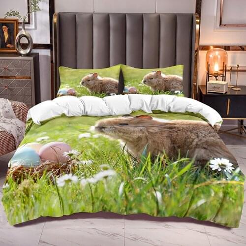 Cute Rabbit Comforter Cover with 3D Rabbit Print Bedding Duvet Cover Sets Microfiber Soft Quilt Cover with Zipper Closure