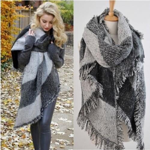 Fashion Warm Large Scarves for Womens Long Cashmere Winter Wool Blend Soft Warm Plaid Scarf Wrap Shawl Plaid Scarf