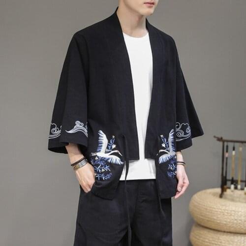 Mens Cotton Linen Kimono Jackets Leisure Cardigan Streetwear Shirts Japanese Samurai Traditional Casual Coats 5XL plus size