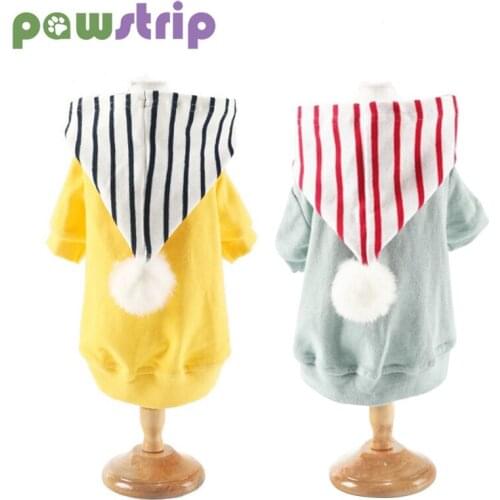 Soft Warm Pet Dog Hoodie Fleece Hairball Coat Jacket For Dogs With Striped Hat Cute Small Dog Costume French Bulldog Pet Clothes