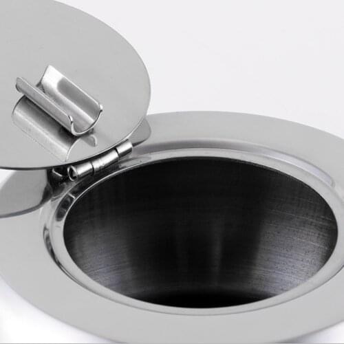 Desktop Smoking Ash Ashtray Stainless Steel with Lid for Home Office Silver