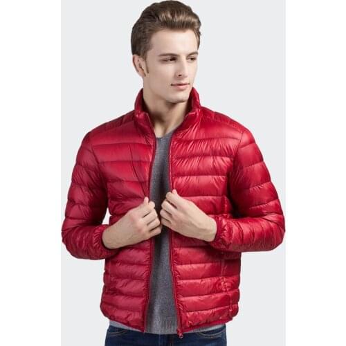 New thinlight portable mens down coat male solid color stand collar winter coat plus size business casual mens down jacket