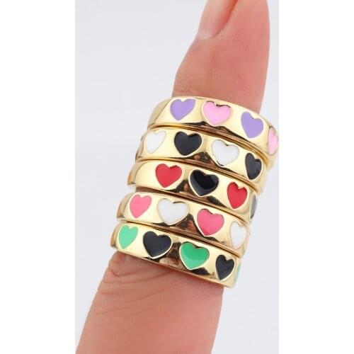 Adorable Colorful Enamel Heart Stacking Matching Gold Rings for Women Minimalist Copper Jewelry Band Ring For Girl Jewelry Gift