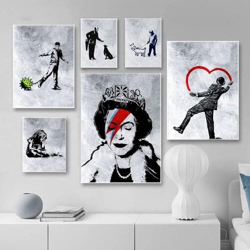 Banksy Graffiti Street Girl Queen Modular Wall Art Canvas Painting Abstract Dog Bird Pictures Prints Home Decor For Living Room