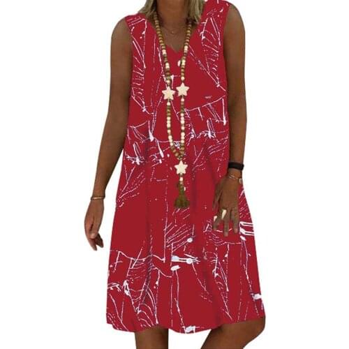 Bohemian Midi Dresses Women Sleeveless V-neck Off Shoulder Pullover Ladies Dress Loose Casual Plus Size Beach Female Dress