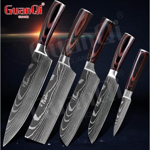 Professional Kitchen Knives High Carbon Steel Cleaver Slicing Knifes Sharp Laser Damascus Pattern Stainless Steel Kitchen Knifes