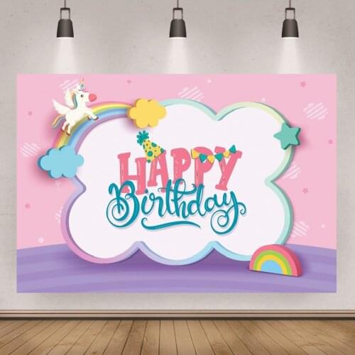 Rainbow Unicorn Color Purple Pink Baby Shower Happy Birthday Party Decoration Banner Custom Photo Background Booths Studio Props