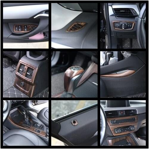 Luxury Wood Grain ABS Chrome Trims Interior Cover Trim Frame Decoration Car Styling For BMW X1 F48 2016 2017 2018