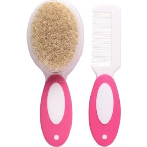 2PCS New Baby Care Pure Natural Wool Baby Plastic Brush Comb Brush Baby Hairbrush Newborn Hair Brush Infant Comb Head
