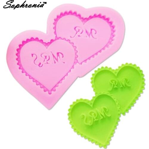 Sophronia A Pair Of Hearts MR And MRS Biscuit Cake Fondant Mould,Cookie Jelly 3D Cake Baking Tools Cake Decorating Tools F1067
