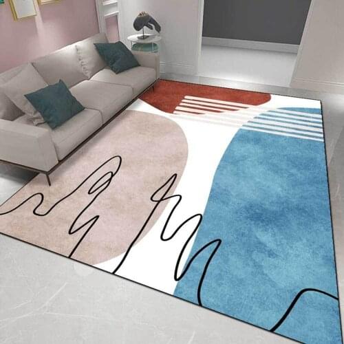 Modern Morandi Carpet Kids Study Room Play Tent Game Non-Slip Floor Mats Abstract Lines Leaves Printed Bedroom Bedside Area Rugs