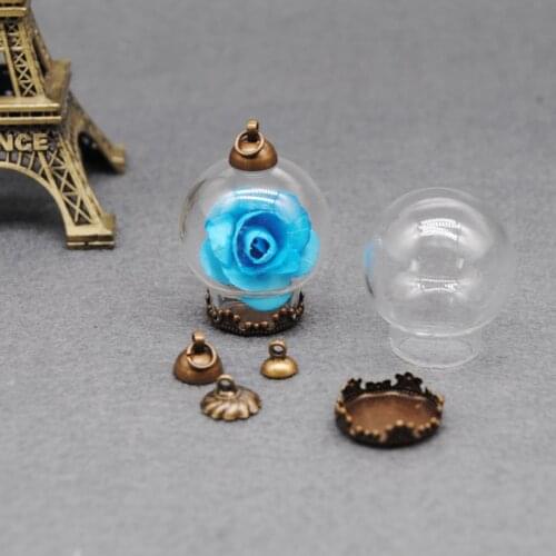 25*15mm glass globe bubble glass vial pendant ball blank beads cap set DIY wish message necklace pendant glass vial pendant