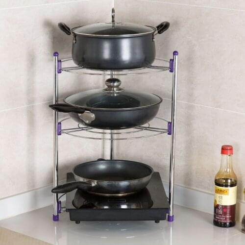 3 Layers Bathroom Floor Storage Shelf Kitchen Pot Lid/Kitchenware/Cutting Board Storage Rack Durable Kitchen Sundry Organizer