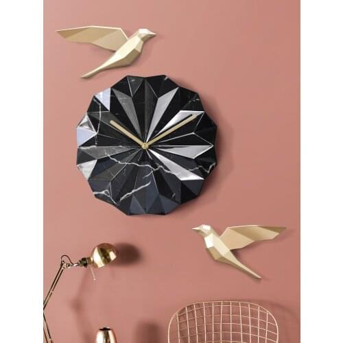 [VIP] Nordic Marbling Geometric Wall Hanging Clock Ins Net Red Home Decoration Mute Clocks Living Room Butterfly Bird Wall-decor