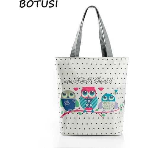 BOTUSI Owl Women Student Cotton Linen Fashion Plaid Shoulder Tote Handbag Eco Shopping Large Capacity Canvas Purse Pouch