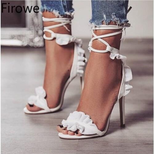 Firowe Women High Heels Lace Up Sandals White Wedding Party Dress Shoes for Ladies Sandalias De Verano Para Mujer 2020 Playa