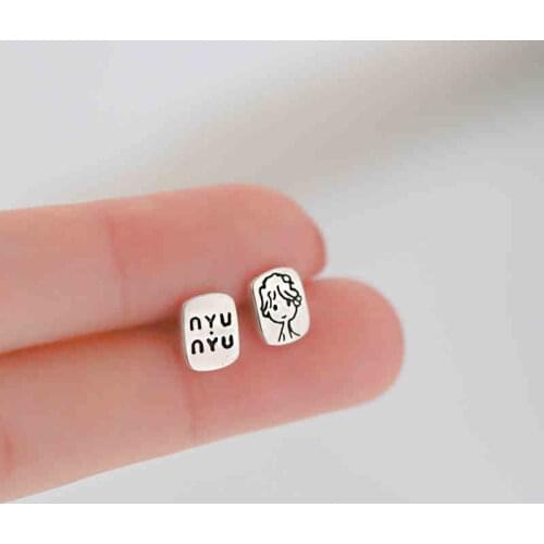 Portrait Letter Simple Small Vintage 925 Sterling Silver Stud Earrings For Women Retro Cool Trendy Jewelry Sweet
