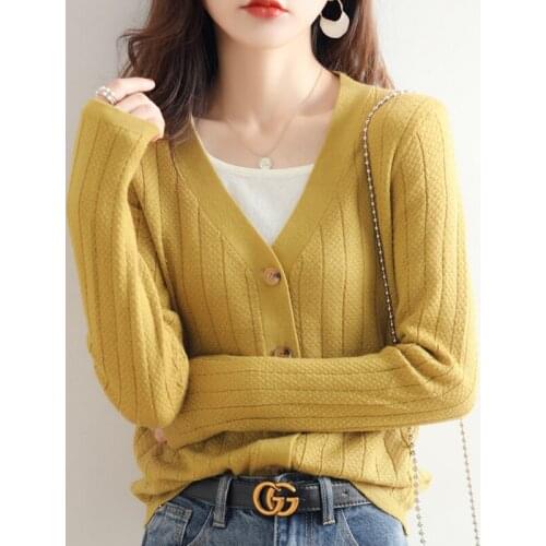 2021 Cardigans for woman summer sweaters knitted jumper High Quality Female knitwear V-neck cool comfortable