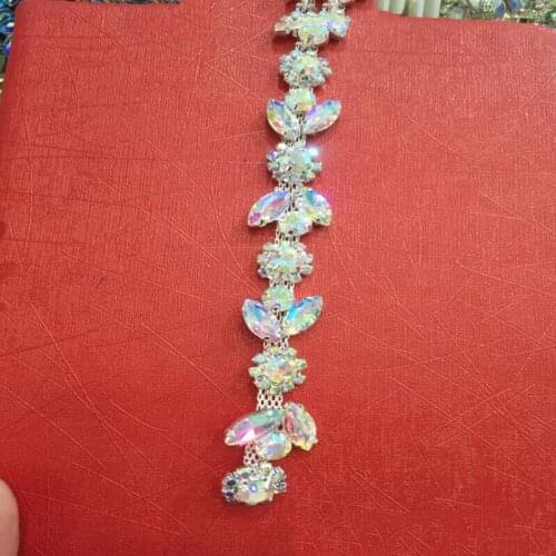 10Yards Elegant Wedding Silver Rhinestone Trim AB Crystals Flowers Ribbon For Wedding Dresses