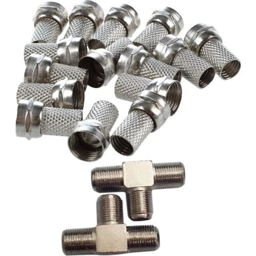 17 Pcs Twist-on Coax Coaxial Cable RF Connector Male for CCTV Camera RG6 F-Type & 2-Way F-Type