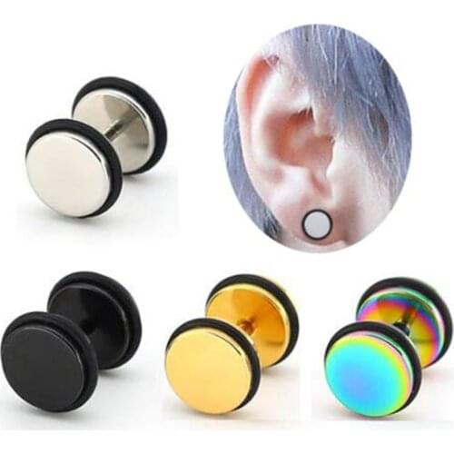 2Piece Stainless Steel Fake Ear Plugs Screw Round Barbell Earring With O rings Ear Expanders Earrings Body Jewelry Men Women