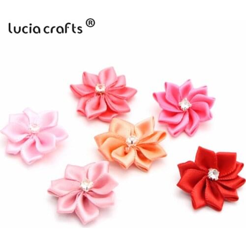 24pcs 28mm Polyester Pink/White Rosette Bow Flower Heads Handmade Headwear Hair-bow Materials DIY Sewing Craft B0902
