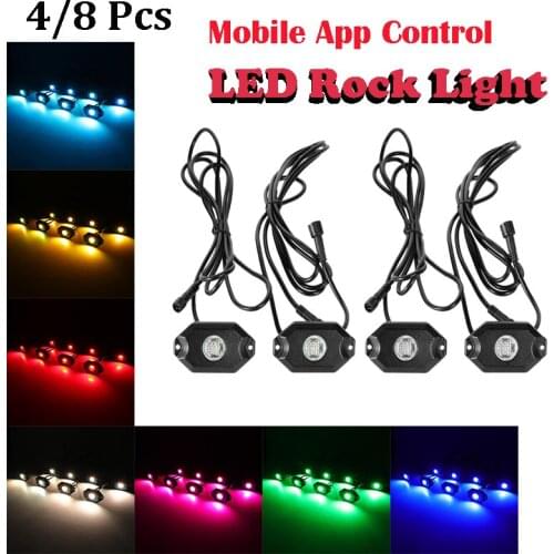 4/8 Pcs LM-RGB LED Rock Light Multicolor Decorative Atmosphere Hub Lamp bluetooth Control For Jeep Offroad Truck UTV Wheel Light