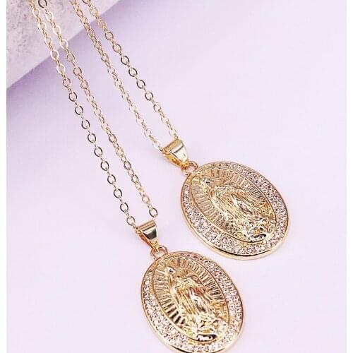 8Pcs New Fashion Gold pave cz Jesus Virgin oval Charms Pendant Necklaces Religious Jewelry
