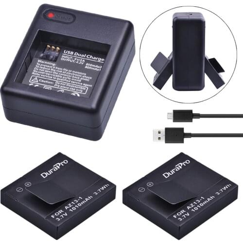 2PC 1010mAH AZ13-1 AZ13 1 AZ13 Rechargeable Camera Battery Akku + USB Dual Charger for Xiaomi Yi Action Camera AZ13-1 Bateria