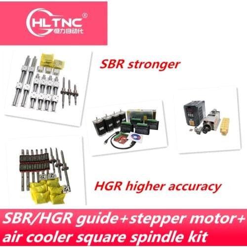 Free shipping linear guide HGR15/HGR20/SBR16/SBR20+ball screw SFU1605/1610+Nema23 stepper motor kit+spindle kit for cnc router