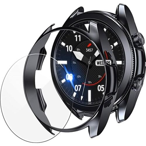 Case for Samsung Galaxy Watch 4 Classic 46mm 42mm Screen Protector 1 Pack Tempered Glass Protective Film 1 Pack TPU Watch Cover