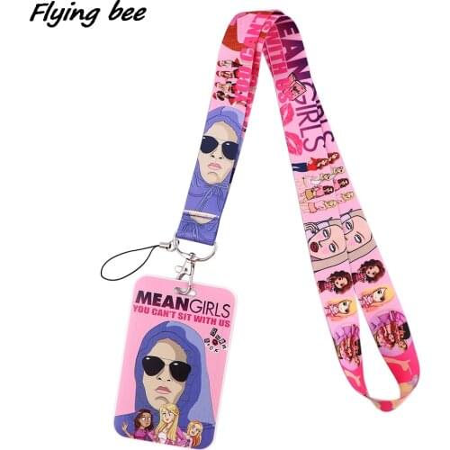 Flyingbee X1706 Bad Girl Pink Fashion Lanyards ID Badge Holder Bus Pass Case Cover Slip Bank Credit Card Holder Strap Cardholder
