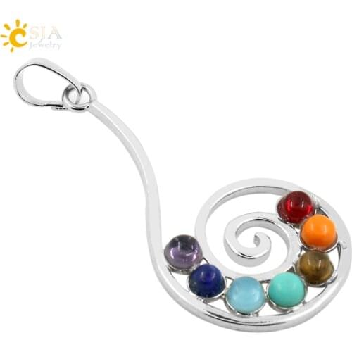 CSJA 2015 Hot SALE Reiki Symbol Healing 7 Chakra Stone Charms Pendant Yoga Jewellery Snails Reiki Pendant for Necklace Fads E032