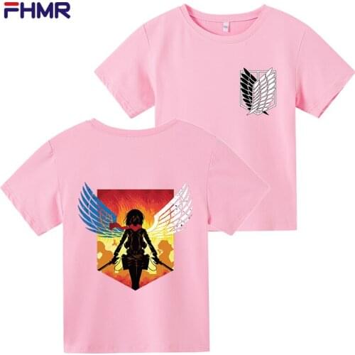 Japanese Anime Giant T-shirt girls Kawaii blue and White Print Harajuku Unisex Anime Attack on Giant T-shirt boys Short sleeve