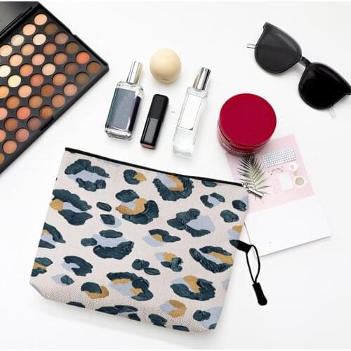 Customized Women Leopard Print Cosmetic Bag Devil Eyes Waterproof Zipper Make Up Bag Travel Washing Makeup Organizer Beauty Case