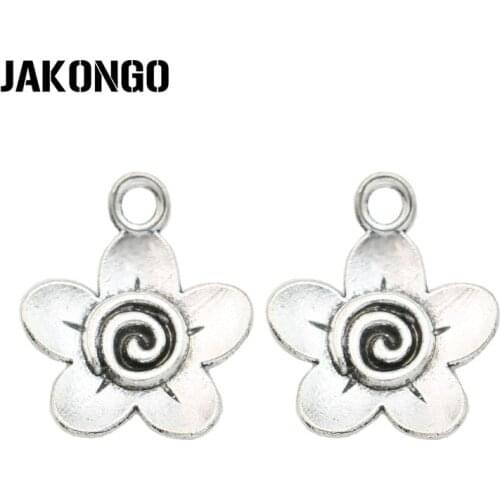 JAKONGO Antique Silver Plated Flower Charms Pendant for Jewelry Making Bracelet Accessories DIY Handmade 22x18mm 15PCS/lot