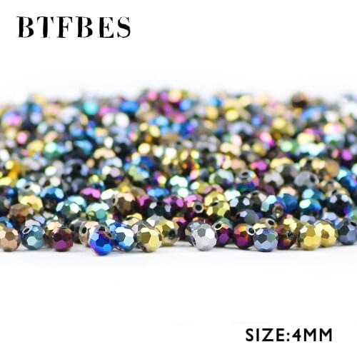 BTFBES 100pcs Football Faceted Shape Austrian Crystal 4mm Plated Color Round Loose Beads Jewelry Bracelet Accessories Making DIY